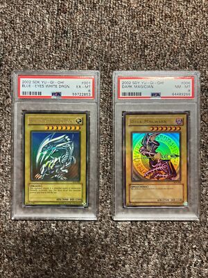 YU-GI-OH! 2002 Dark Magician (PSA-8) & 2002 Blue-Eyes White Drgn. (PSA-6) COMBO-image