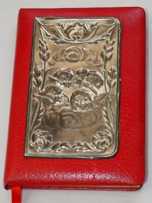 NEW Geoffrey Parker Sterling Silver Mount Leather Bound Birthday Book With Putti-image