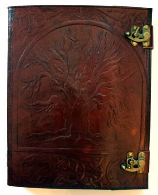 HUGE 10x13 Tree of Life Leather Bound Book of Shadows, Journal!-image