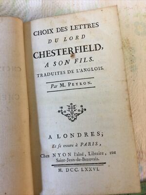 Letters from Lord Chesterfield to His Son in French Language 1776 Leather Bound-image