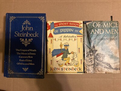 John Steinbeck Lot of 3 W/5 in 1 HC Book Collection, Short Reign & Mice & Men-image