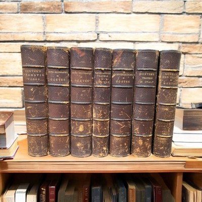 Antique Bohn's Standard Library Goethe 7 Volume Collection 1870s Leather Staging-image