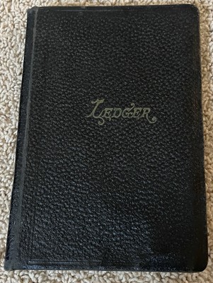 ANTIQUE LEDGER early 1900’s black pebbled leather bound book  -image
