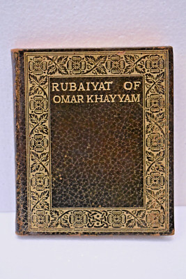 Antique Rubaiyat Of Omar Kahyyam Leather Bound Gold Tooled Cover Inscription Old-image