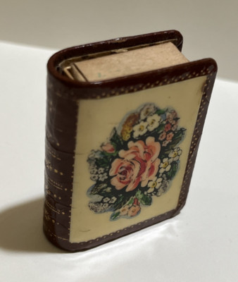 Vintage Matchbook Leather Bound Miniature Book with Roses Motif-image