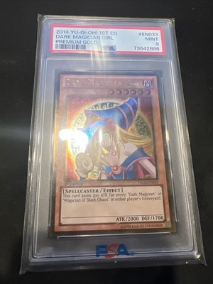 2014 YUGIOH 1ST ED PGLD-EN033 DARK MAGICIAN GIRL GOLD RARE PSA 9 MINT #80455959-image