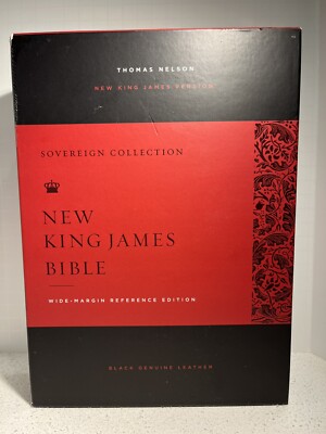 Bible New King James Wide Margin Sovereign Collection Genuine Black Leather Box-image