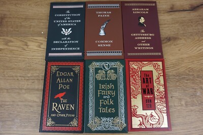 Lot of 6 leatherbound collectible edition books: Poe, Common Sense, Irish, Tzu-image
