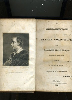 MISCELLANEOUS WORKS OF OLIVER GOLDSMITH. EDIT W. IRVING. 1830. OLD BINDING. VG-image