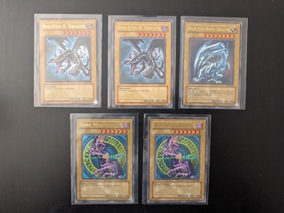 Yu-Gi-Oh Cards (Dark Magician, White Dragon, Black Dragon)-image