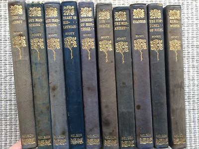 Walter Scott. Collection of 10 Early 20th Century Leather Bound Novels. Good.-image