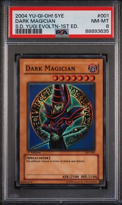 PSA 8 Dark Magician Super Rare SYE-001 1st Edition 2004 Yugioh Evolution-image