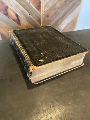 Authentic 1850's Leather-Bound Pulpit Edition Holy Bible Must-Have Collectible-image