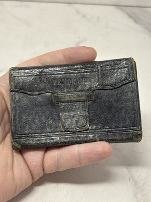 Antique Leather Bound Memoranda Note Book Full If Notes From 1869-1870-image