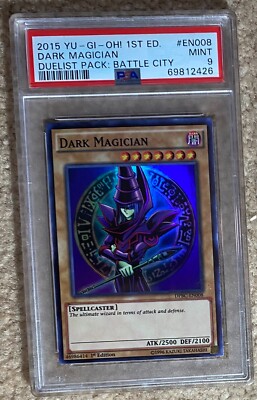 2015 Yugioh 1st Edition Dark Magician Duelist Pack EN008 PSA 9-image