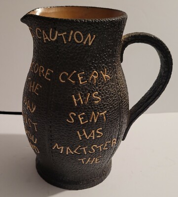 RARE Royal Doulton Leather Bound Lambeth Slater The Landlords Caution Water Jug-image