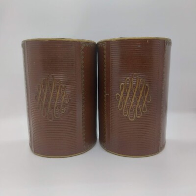 Mid Century Modern Italian Brown Leather Bound Gold Gilt Half Round Bookends MCM-image