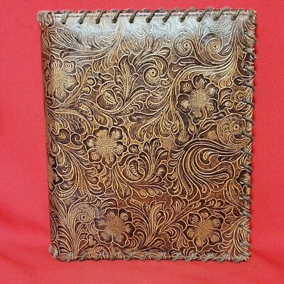 Vintage Leather Bound Photo Album Book Embossed Leather Floral Saddle Design-image