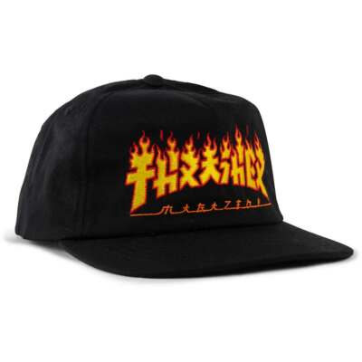 Thrasher Magazine GODZILLA FLAME Snapback Skateboard Hat BLACK-image
