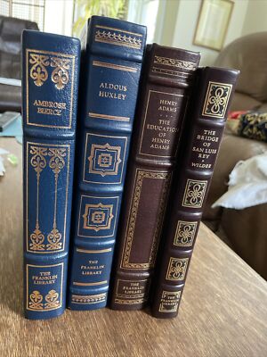4 Lovely Vintage Franklin Library Books HUXLEY, WILDER, BIERCE, Henry Adams-image