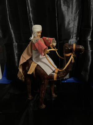 VTG Leather Bound Wrapped Camel Figurine with Rider Handmade India-image