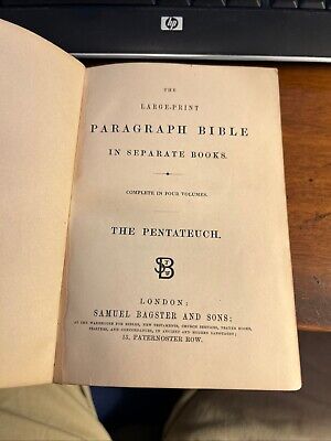 Antique Pentateuch Paragraph Bible Large Print 1800's London Bagster Publisher-image