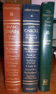 3 GRAMERCY PRESS Literary Classics (Twain~Carroll~Hugo) Leather HC LN-image