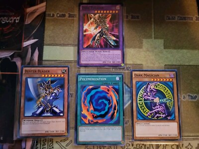 YUGIOH DARK PALADIN + DARK MAGICIAN + BUSTER BLADER + POLYMERIZATION YGLD 1ST NM-image