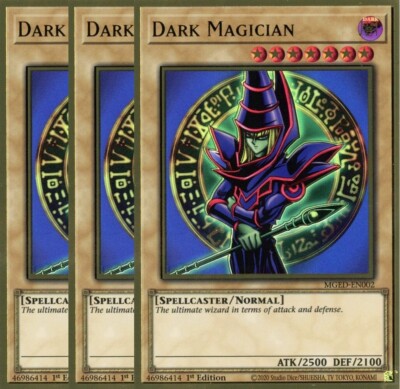 Yu-Gi-Oh! 3x Dark Magician MGED-EN002 Gold Ultra Rare Playset-image