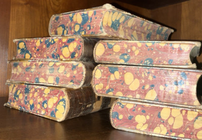 Antique 1872 Works 7/12 Vol Set Marble Covers Edges Leather Book Decor Fine Bind-image