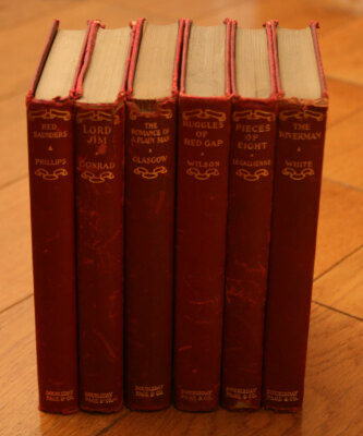 Doubleday Page & Co. Red Leather Antique Book Set of 6 Volumes 1920's Gilt-image