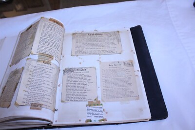 Leather Bound Notebook Binder of Poems + Newspaper Clippings Vintage-image