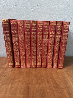 Rudyard Kipling Collected Works 1910/28 (10) Volume Set Red Leather Gold Gild-image