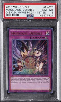 2016 YU-GI-OH! THE DARK SIDE OF DIMENSIONS MOVIE PACK MAGICIANS' DEFENSE PSA 8-image