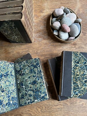 Set of 14 Vintage Leather Bound Books Gilt Edges & Marbled: Modern Eloquence-image