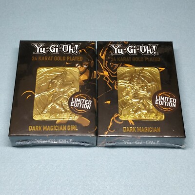 Yu-Gi-Oh Dark Magician + Dark Magician Girl 24K Gold Karat Plated Metal Card-image