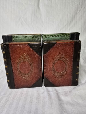 Vintage Pair BORGHESE Faux Leather Bound Books Bookends, 7