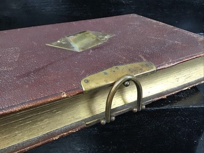 Antique Leather Bound & Brass Photo Album Filled With 26 CDV’s And Photos-image
