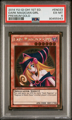 2014 YUGIOH 1ST ED PGLD-EN033 DARK MAGICIAN GIRL GOLD RARE PSA 6 EX #80455943-image