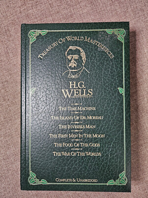 HG Wells Treasury of World Masterpieces Hard Copy Forest Green Leather Bound-image