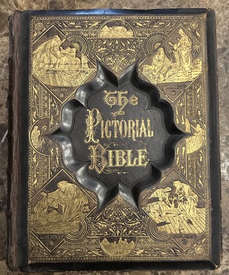 1885 Antique Leather Bound Holy Bible w/ Illustration-image