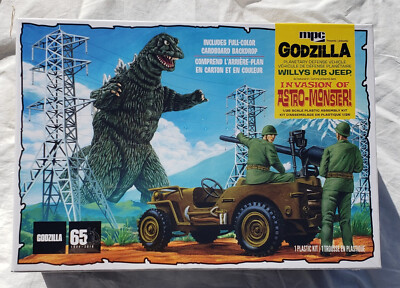 Godzilla Movie 1/25 Army Willys Jeep Plastic Model Kit MPC 882M-12 New Sealed-image