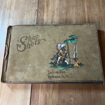 Vintage Snap Shots Leather Bound Native American Scrapbook -image