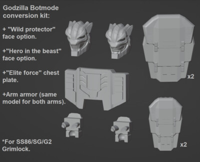 Transformers Godzilla Botmode unpainted upgrade kit for Leader Class Grimlock-image