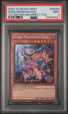PSA 9 MINT Dark Magician Girl MP24-EN053 1st Edition Incorrect Foil Error Yugioh-image