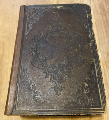 1800 LEATHER 4pc BIBLE Set Wetherill LAST FREE QUAKERS Important family History-image