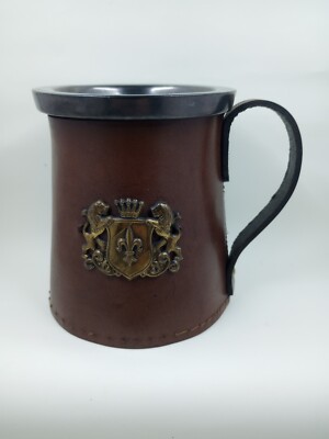Vtg Leather Bound English Tankard Real Hide Made In England With Coffee Beer Mug-image