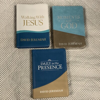 David Jeremiah Leather Bound- Walking W/ Jesus, Moments W/ God, Lot Of 3-image