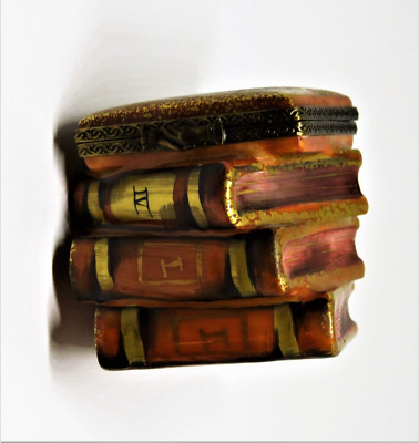 LIMOGES FRANCE BOX - CHAMART - STACK OF ANTIQUE 'LEATHER' BOUND BOOKS-image