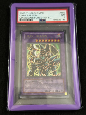 YUGIOH TCG GRADED DARK PALADIN MFC-105 1ST EDITION PSA 7-image